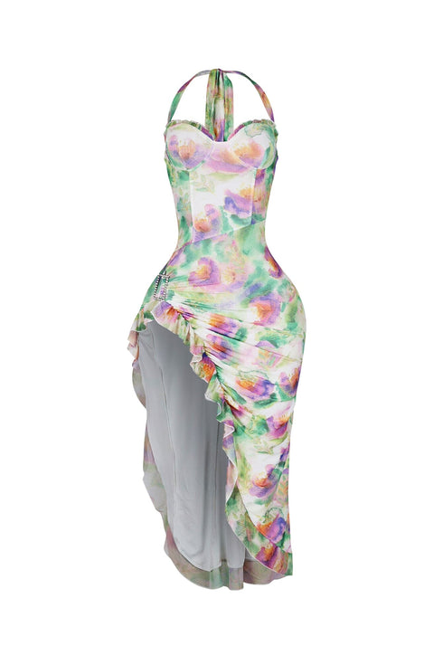 Pure Romance Mesh Ruffled Midi Dress